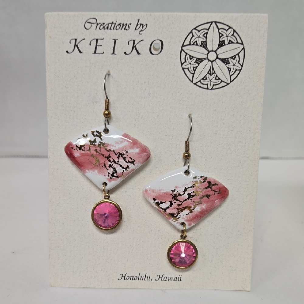 Vntg Creations by Keiko Pink & Gold Ceramic ER NWOT 2.5"x1.5"